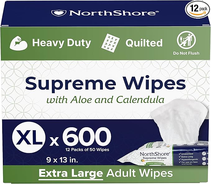NorthShore Supreme Heavy-Duty Quilted Cleansing Wipes, X-Large, 600 Count
