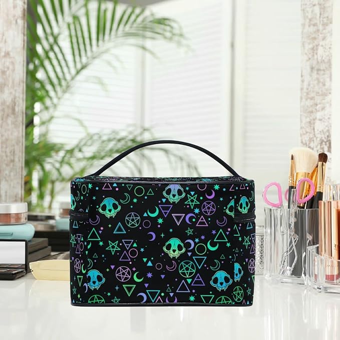 MNSRUU Goth Makeup Bag, Gothic Skull Makeup Organizer Bags Toiletry Bag Box Travel Cosmetic Bag Make Up Train Case for Women Teen Girl Ladies
