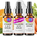 GLEOW Skincare Set: Retinol, Vitamin C, and 99% Hyaluronic Acid Serum, Face Serum Set Targets Appearance of Uneven Skin and Dryness, Total Package Serum Set 3x2 oz