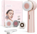 Electric Facial Cleansing Brush for Teen Girls, Rechargeable Waterproof Dual Rotating Face Scrubber with 3 Interchangeable Heads, Soft Silicone Face Brush, Pink