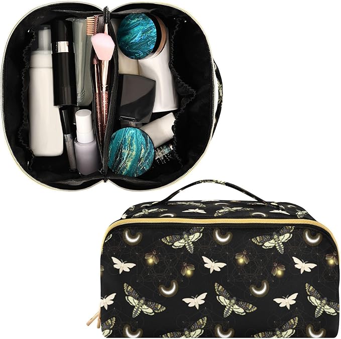 MNSRUU Makeup Organizer Bag, Death Moth Butterfly Travel Makeup Bags Makeup Vanity Case Large Capacity Rhombus Cosmetic Toiletry Bag for Girl Women Ladies