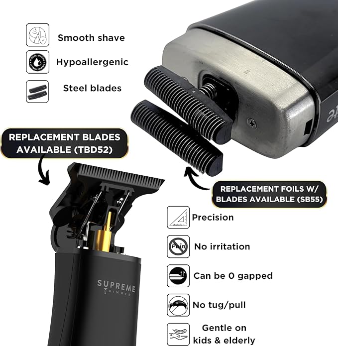 Supreme Trimmer 2-in-1 DLC T-Shaper Beard & Hair Trimmer + Crunch Lite Foil Shaver | Barber-Grade Precision & Travel Kit | Cordless Beard Grooming Set