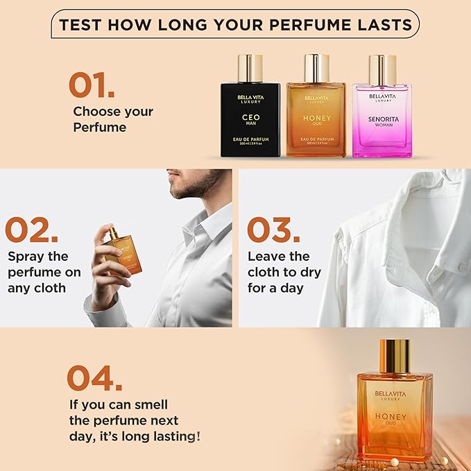 Bellavita Luxury Honey Oud Eau de Parfum | 100 ml (3.4 fl.oz.) | Perfume for Men and Women | Sweet Honey, Bergamot, Oud, and Amber Notes | Women's Day Special
