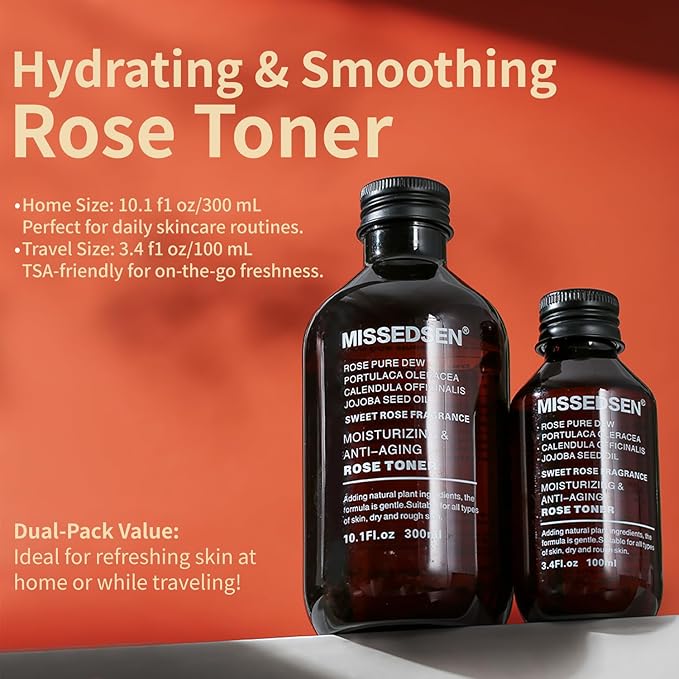 MISSEDSEN Rose Water Face Toner, 10.1Fl oz & Travel Size 3.4Fl oz