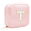 Cute Monogram Initial Makeup Bag - Pink Cosmetic Pouch Make Up Case, Friendship, Birthday Gifts(Letter T, Pink)