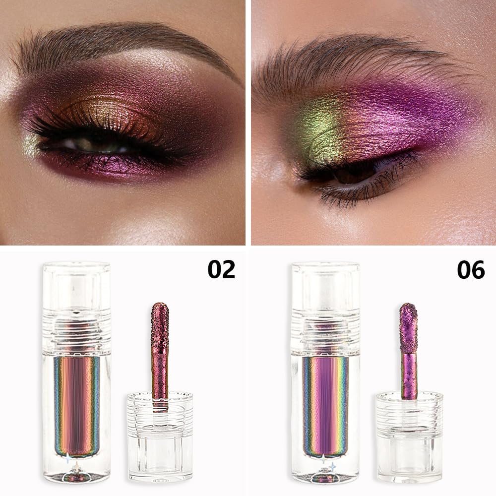 evpct 2Pcs Mermaid Purple Gold Red Duochrome Chameleon Liquid Eyeshadow, Multichrome Metallic Glitter Liquid Eye Shadow Makeup for Women, Waterproof Color Shifting High Pigment Iridescent Eyeshadow