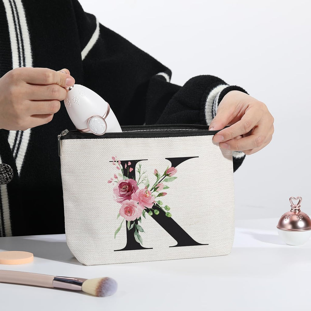 KDXPBZ Initial Makeup Bag - Personalized Cosmetic Bag for Women, Bridesmaid & - Letter K