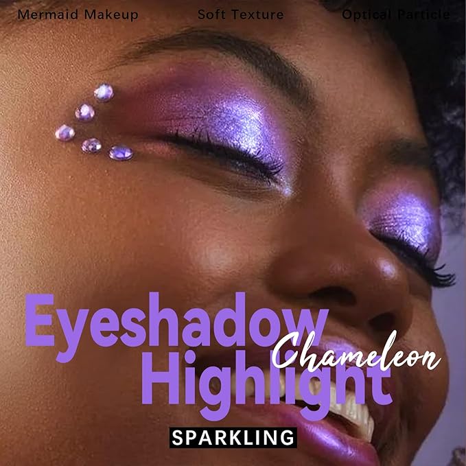 HOSAILY Duochrome Purple Blue Glitter Eyeshadow Stick, Holographic Color Shift Shimmer Chameleon Eye Shadow Brightener Pencil, Silky Smooth Iridescent Sparkle Inner Corner Eye Highlighter Fairy Makeup