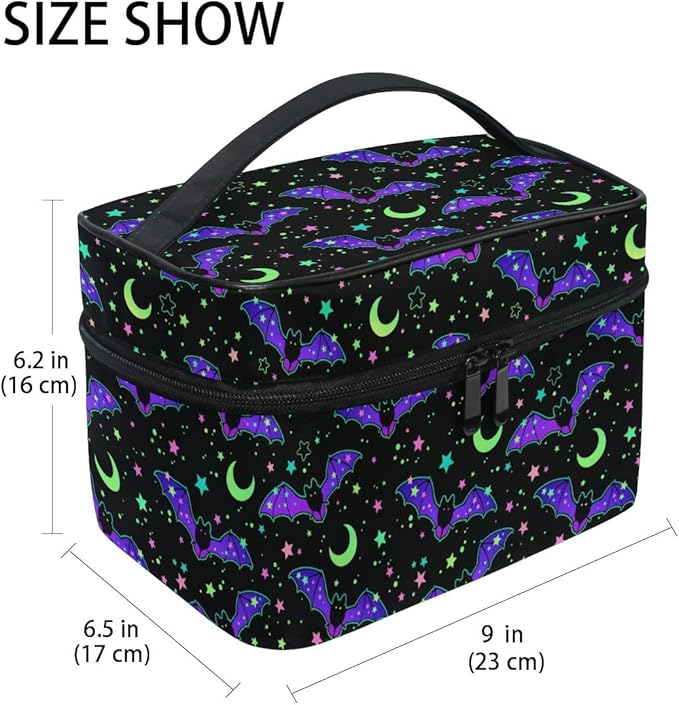 MNSRUU Goth Makeup Bag, Magic Gothic Galaxy Bat Makeup Organizer Bags Toiletry Bag Box Travel Cosmetic Bag Make Up Train Case for Women Teen Girl Ladies Skulls 219