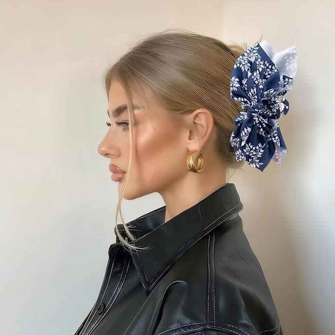 Hadutrek Bow Claw Clips Bow Hair Clips Blue White 3PCS Big Hair Bows for Women Butterfly Styling Large Hair Clips for Thick Hair for Girls Hair Accessories for Teen