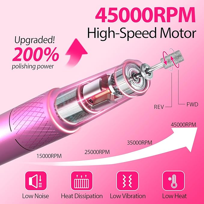 PYVOLA 45000RPM Professional Corded Nail Drill E-File Kit for Salon Home