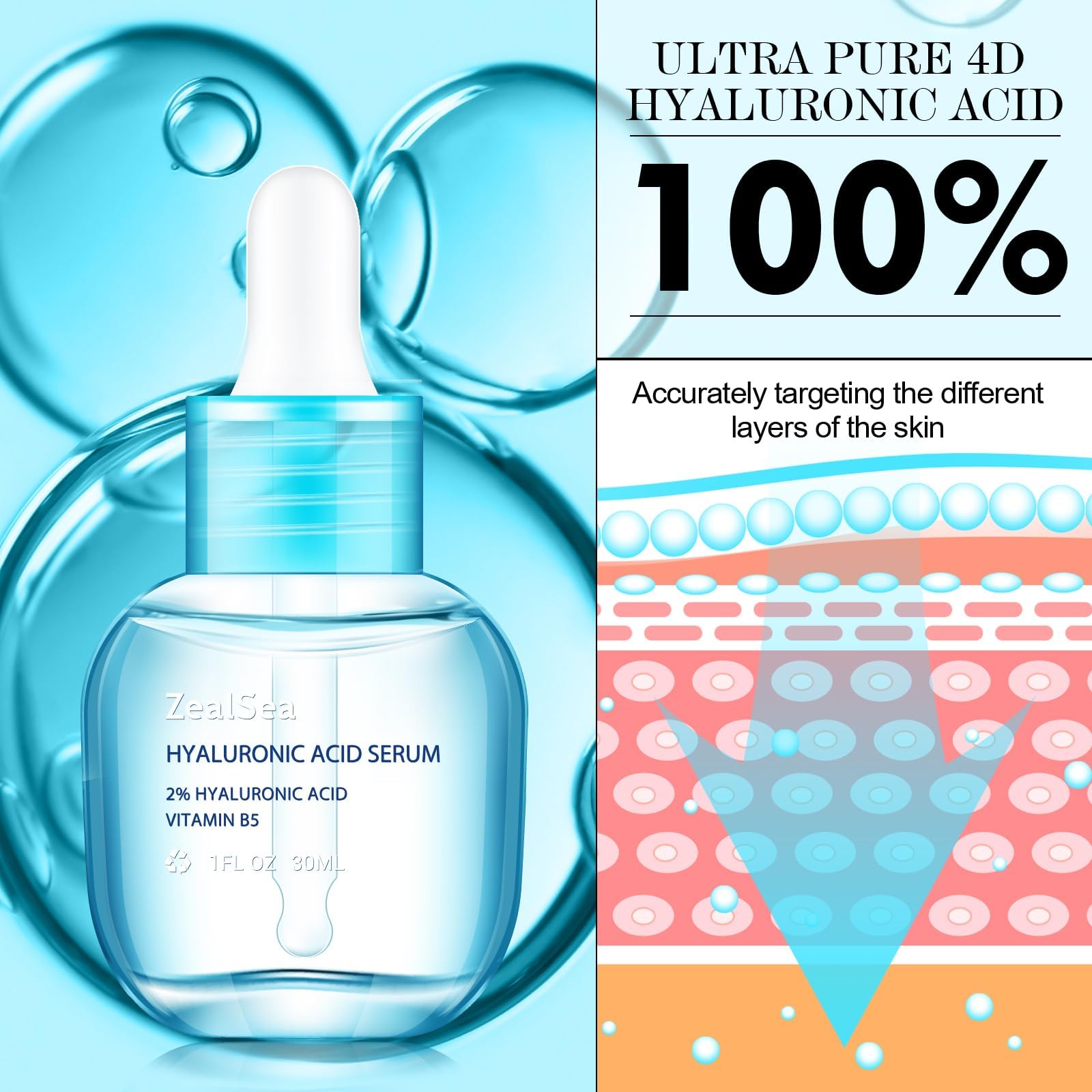 ZealSea EWG Hyaluronic Acid Serum 2 Pack, Hydrating Face Serum Day & Night