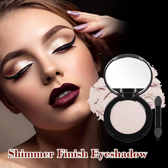 MEICOLY Champagne Shimmer Eyeshadow with Mirror,Shimmer Sparkly Eye Shadow Palette,Pressed Powder Single Eyeshadow for Women and Girls,Eye Makeup Eyelid Color,High Pigment,Long Wearing,Waterproof