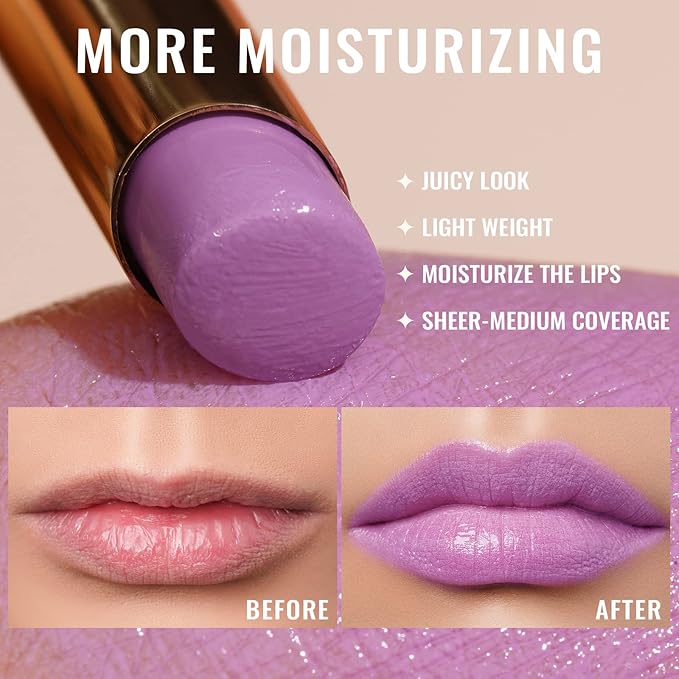 Oulac Pinky Purple Lipstick - Moisturizing Lip Stick Lavender Glossy Tinted Lip Balm, Sheer Shine Juicy Lip Gloss, Hydrating Formula for Dry Lip Care, Vegan Lipsticks Lilac G10