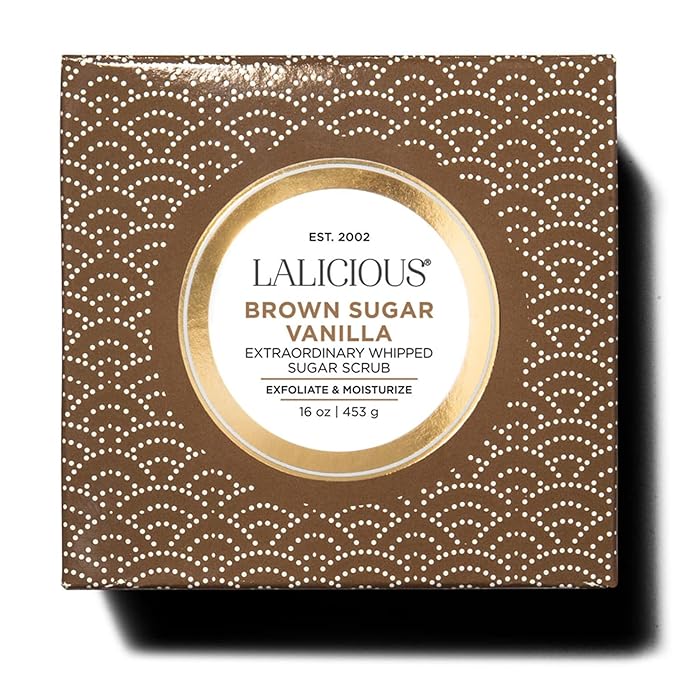 LALICIOUS Brown Sugar Vanilla Exfoliating & Moisturizing Body Scrub | Coconut Oil | Pre-Shave Scrub for Ingrown Hairs & Razor Bumps | Gently Buffs & Smooths Sensitive Skin | No Parabens Large 16oz