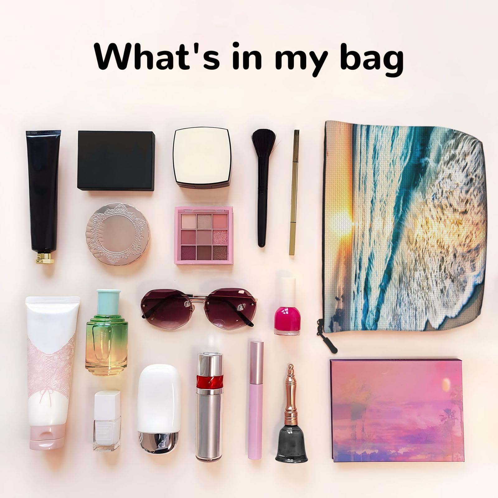 MOLAIGIN Beach Ocean Sun Set Landscape Cosmetic Bag For Women, Travel Makeup Bag, Toiletry Zipper Bag, Large Capacity Aesthetic Cases