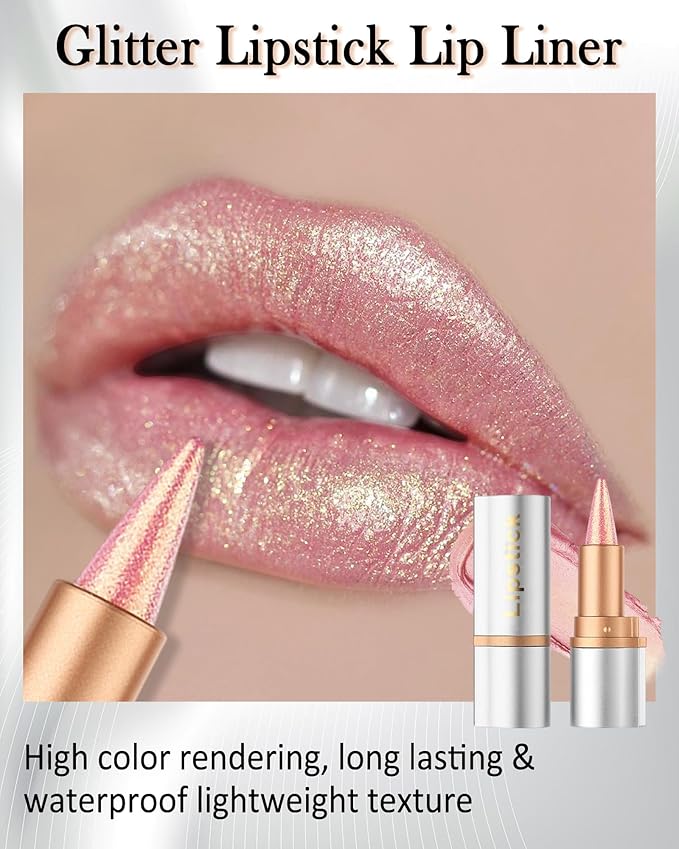 Pink Glitter Lipstick Lip Liner,Shimmer Metallic Matte Lip Tint Stain