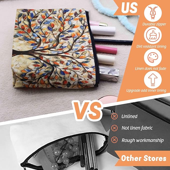 Scribesense Cosmetic Bags Travel Makeup Toilet Case Waterproof Pouch for Women Girls 6.7X9.45inches - Another Version of Colorful Leaf - Tree Artwork