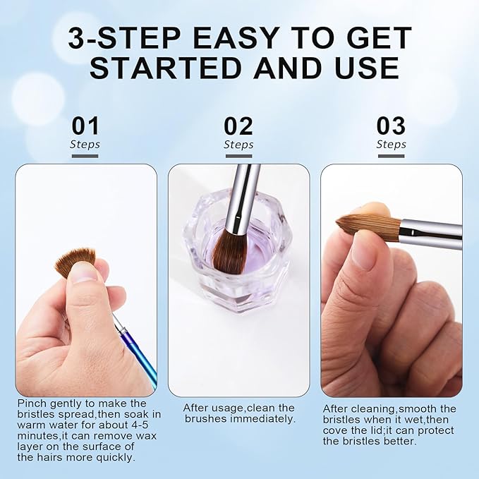 Shine Chance Acrylic Nail Brush Size 14, 100% Pure Kolinsky 3D Art Nail Brush with Gradient Blue Handle, Art Design Powder Nail Brush Pen for Nails Extension & Carving, Acrylic Application Tools