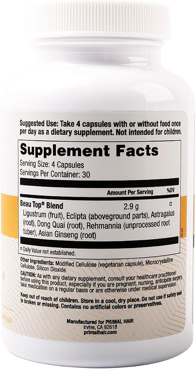 Primal Hair Natural Hair Growth Supplement for Men & Women - US Patented Botanical Formula for Thicker Fuller Hair - Anti-Hair Loss & Scalp Wellness - 100% Vegan, Non-GMO - 120ct (30-Day Supply)