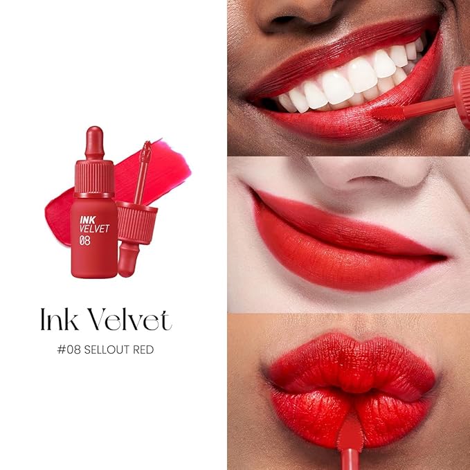 Peripera Ink The Velvet Lip Tint | Highly Pigmented, Longwear & Weightless Lip Tint | Smudge-Proof, Buildable Color for Lips & Cheeks | K-Beauty Makeup, Safe for Sensitive Lips (008 SELLOUT RED)