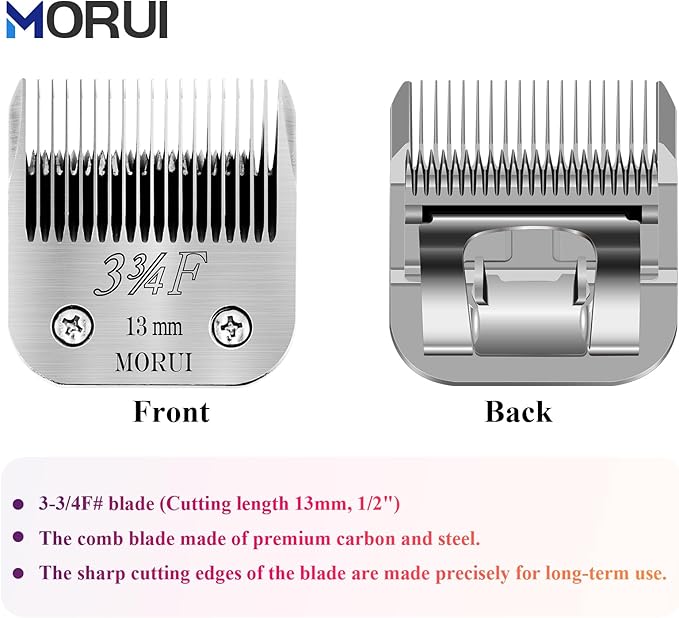 morui 3-3/4F Cut Length 1/2"(13mm) Detachable Pet Dog Clipper Blades UltraEdge Series Clipper Blades for Dog Grooming Compatible with Most Andis,Oster A5 Wahl KM Series Clippers