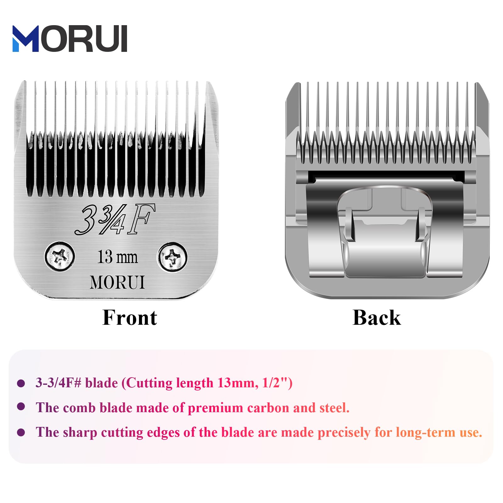 morui 3-3/4F Cut Length 1/2"(13mm) Detachable Pet Dog Clipper Blades UltraEdge Series Clipper Blades for Dog Grooming Compatible with Most Andis,Oster A5 Wahl KM Series Clippers