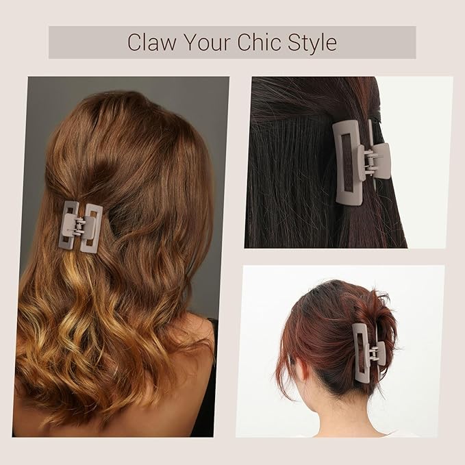 Shinowa 3 Pack Hair Claw Clips, Square Claw Hair Clips for Women Girls
