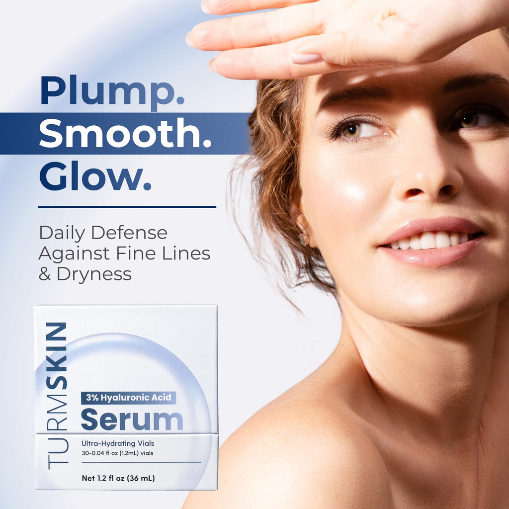 TURMSKIN® Hyaluronic Acid Serum Ampoules [ULTRA HYDRATING VIALS] - 3% Hyaluron Booster for Glass Skin & Anti Aging - 24 Hours Hydration - Soft PE Triple Hyaluronic Complex for Faceskin Repair & Renew