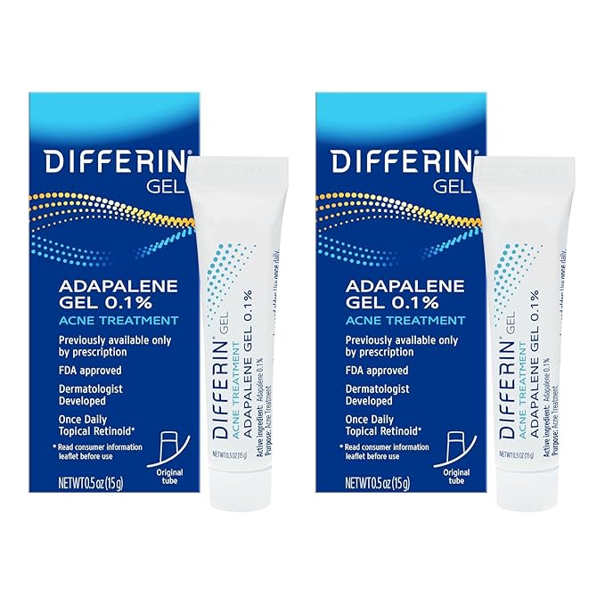 Differin Acne Retinoid Treatment Gel, 0.1% Adapalene, 15g Tube, 2ct