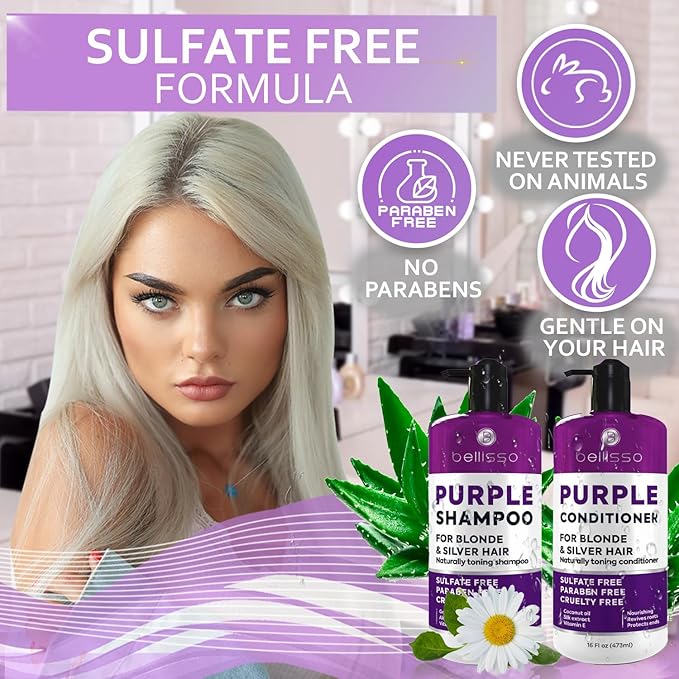 Purple Shampoo and Conditioner Set for Platinum Blonde, Silver, Light, Bleached and Grey Hair - Sulfate and Paraben Free Professional Salon Grade Toner (2 x 16 fl oz) – for Women and Men