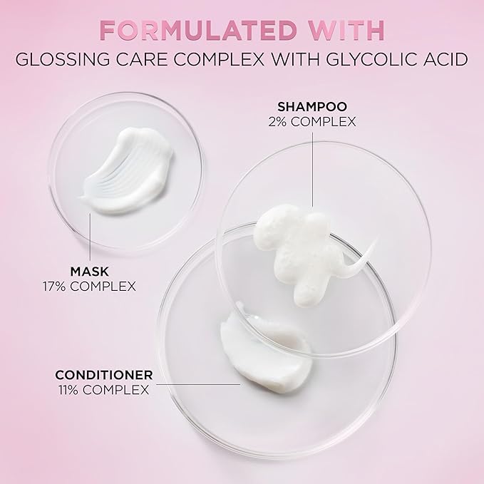 L’Oreal Paris Sulfate Free Glossing Shampoo and Conditioner Set with Glycolic Acid, Provides Intense Glass Shine & Smoothness, Suitable for Dull, Dry, and Color-Treated Hair, EverPure, 13.6 Fl Oz Set