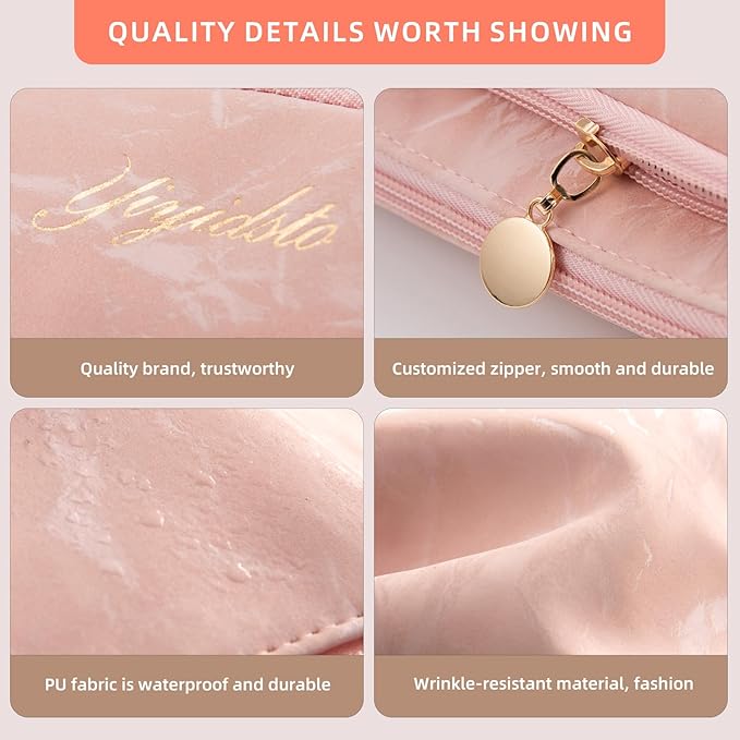 YIYIDSTO Cosmetic Bag Travel Makeup Bag Large Capacity Small Travel Zipper Pouch Makeup Organizer Bag for Women (Pink-2 Pack)