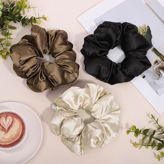 3 Pcs Large Satin Scrunchies, 6 Inch Hair Ties For Thick Curly Hair