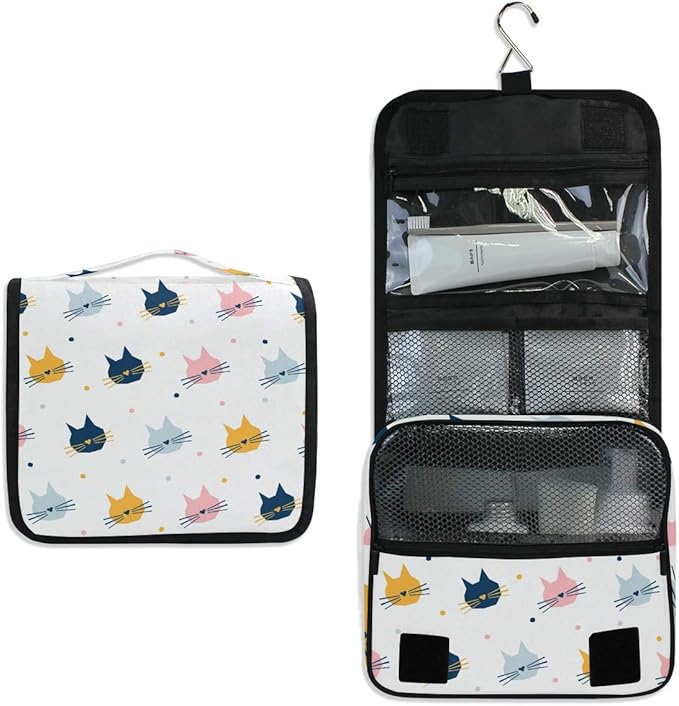 senya Hanging Travel Toiletry Bag Kit Makeup Case Cosmetics Organizer for Men Women (Childish Cat Graphic Cover)…