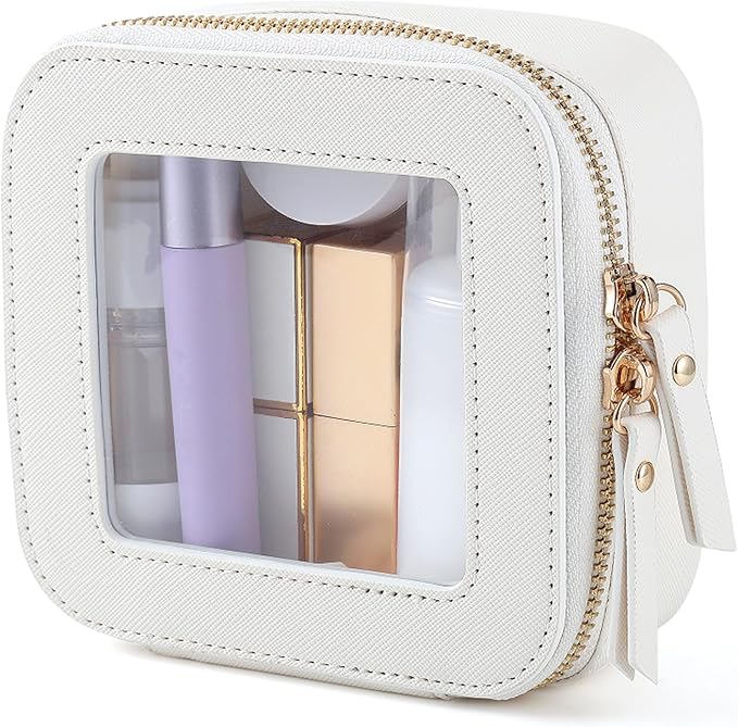FASAOH Small Clear Makeup Bag Travel Cosmetic Case, Portable Make Up Organizer Traveling Compact Car Bag for Essentials Transparent Toiletry Bag with Zipper
