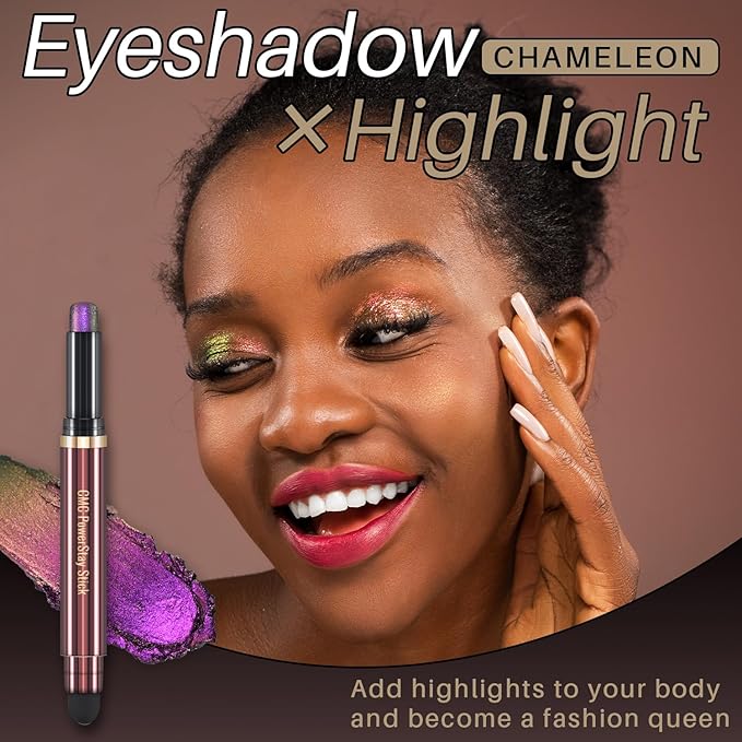 CHARMACY New Duochrome Long Stay Eyeshadow Stick, Creamy Eye Shadow Stick, Multicolor-Shifting Glitter Eyeshadow, Waterproof & Smudge-Proof, High Pigmented, Built-in Smudger #02