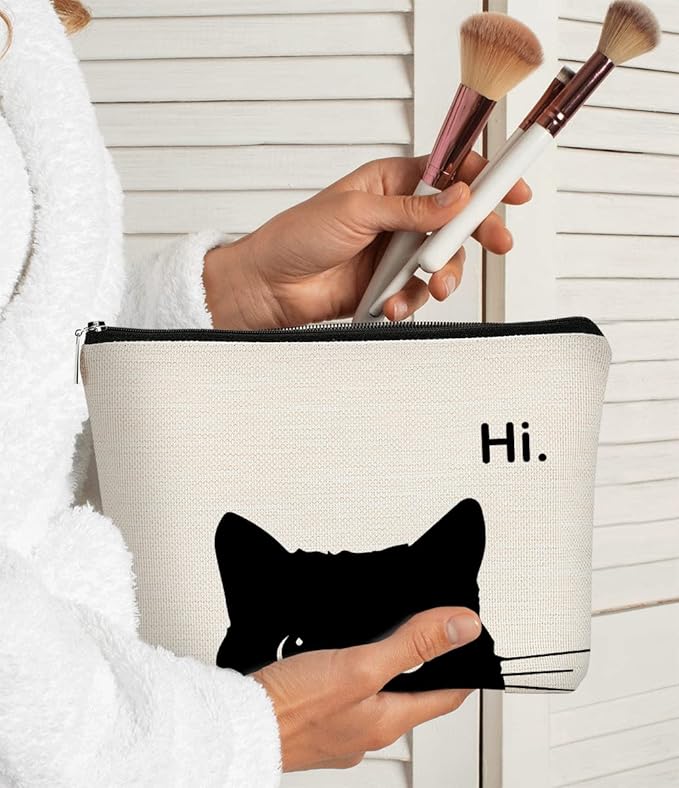 BARPERY Cute Cat Makeup Bag, Kitty Cosmetic Zipper Travel Toiletry Bag, Black Cat Gifts for Women & Teen Girls
