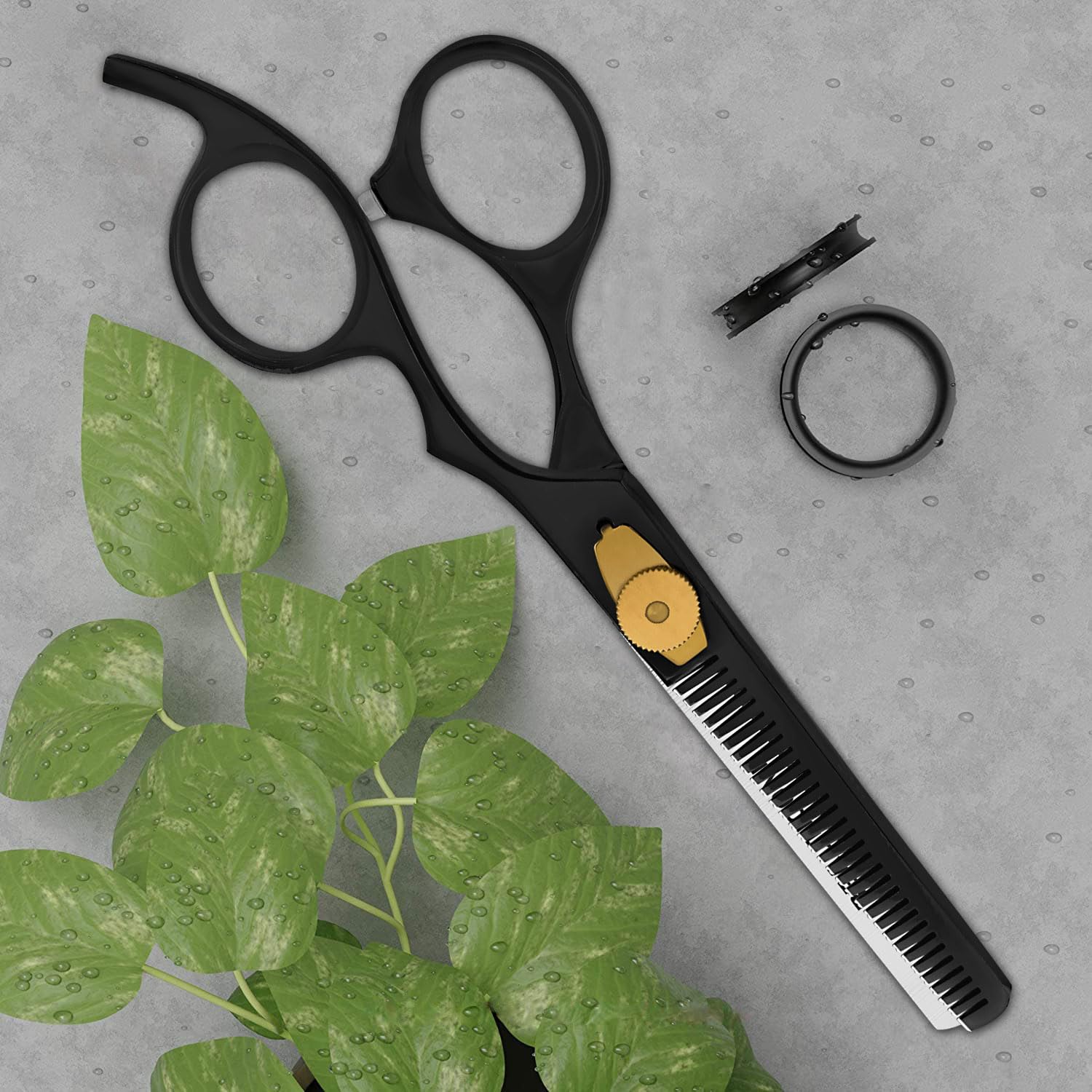 BEAUTICONE Professional Hair Thinning Scissors – Barber Texturizing Shears with Stainless Steel Teeth Blade, Leather Pouch Included, Salon Thinning Shears for Men & Women, Black