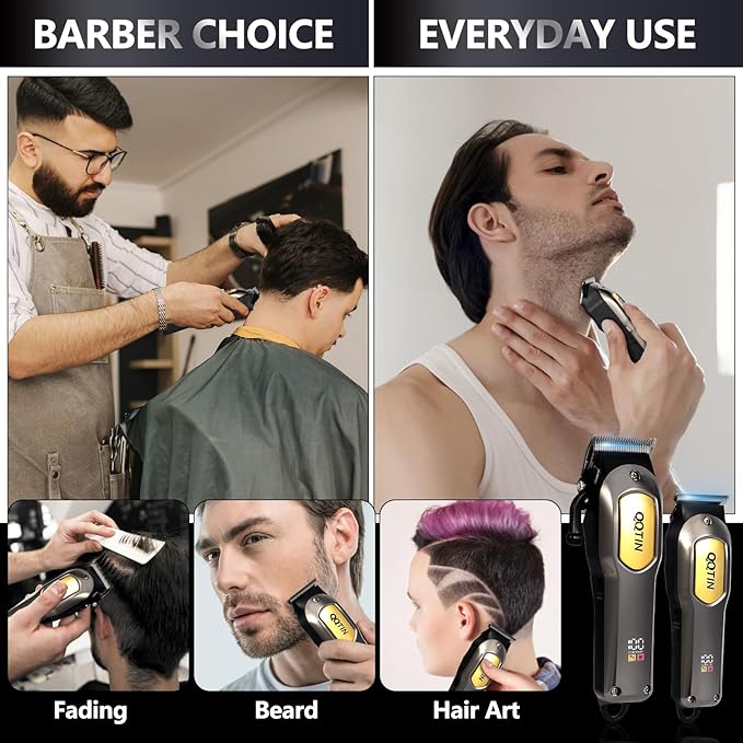 QQTIN Hair Clippers for Men, Cordless & Corded Professional Clippers Set, 7500RPM Rechargeable Hair Cutting Kit with Precision Blades & Guide Combs, Ideal for Barbers & Home Use (Silver)