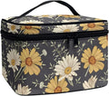 Drydeepin Cottagecore forest Daisy Flower Pattern Travel Makeup Bag for Women,Multifuntional Makeup Organizer,Large Capacity Cosmetic Bag,Toiletry Bag for Women with Zipper and Portable Handle