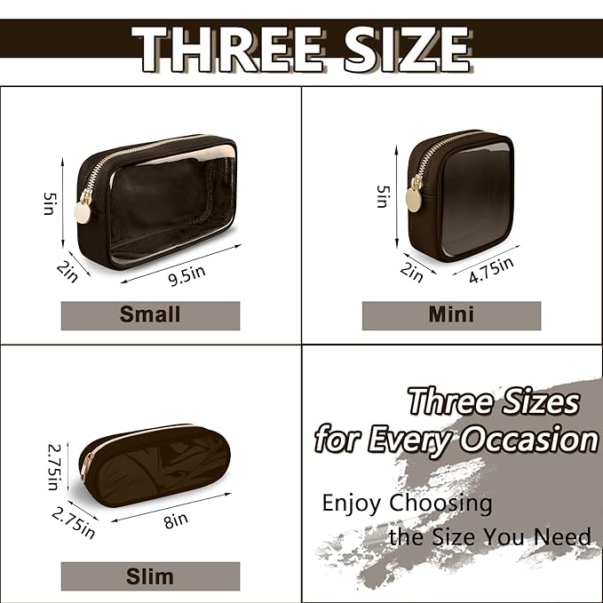 UIXIZQ Clear Mini Makeup Bag for Purse, Small Nylon&PVC Cosmetic Travel Bag TSA Approved Toiletry Bag with Zipper, Preppy Transparent Makeup Travel Bag Coin Purse for Women Men Girls(Mini-Chocolate)