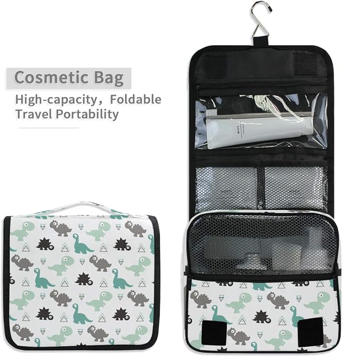 senya Hanging Travel Toiletry Bag Kit Makeup Case Cosmetics Organizer for Men Women (Dinosaur Grey)