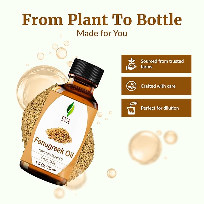 SVA Fenugreek Oil 1 Fl Oz - for Face, Skin Care, Hair Care, Scalp Massage & Body Massage – Carrier Oil with Dropper