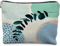 RYYCDOI Abstract Boho Blue and Green Makeup Bag, Trendy Botanical Cosmetic Bags for Women, Boho Gifts for Women, Eucalyptus Leaf Botanical Zipper Makeup Pouch