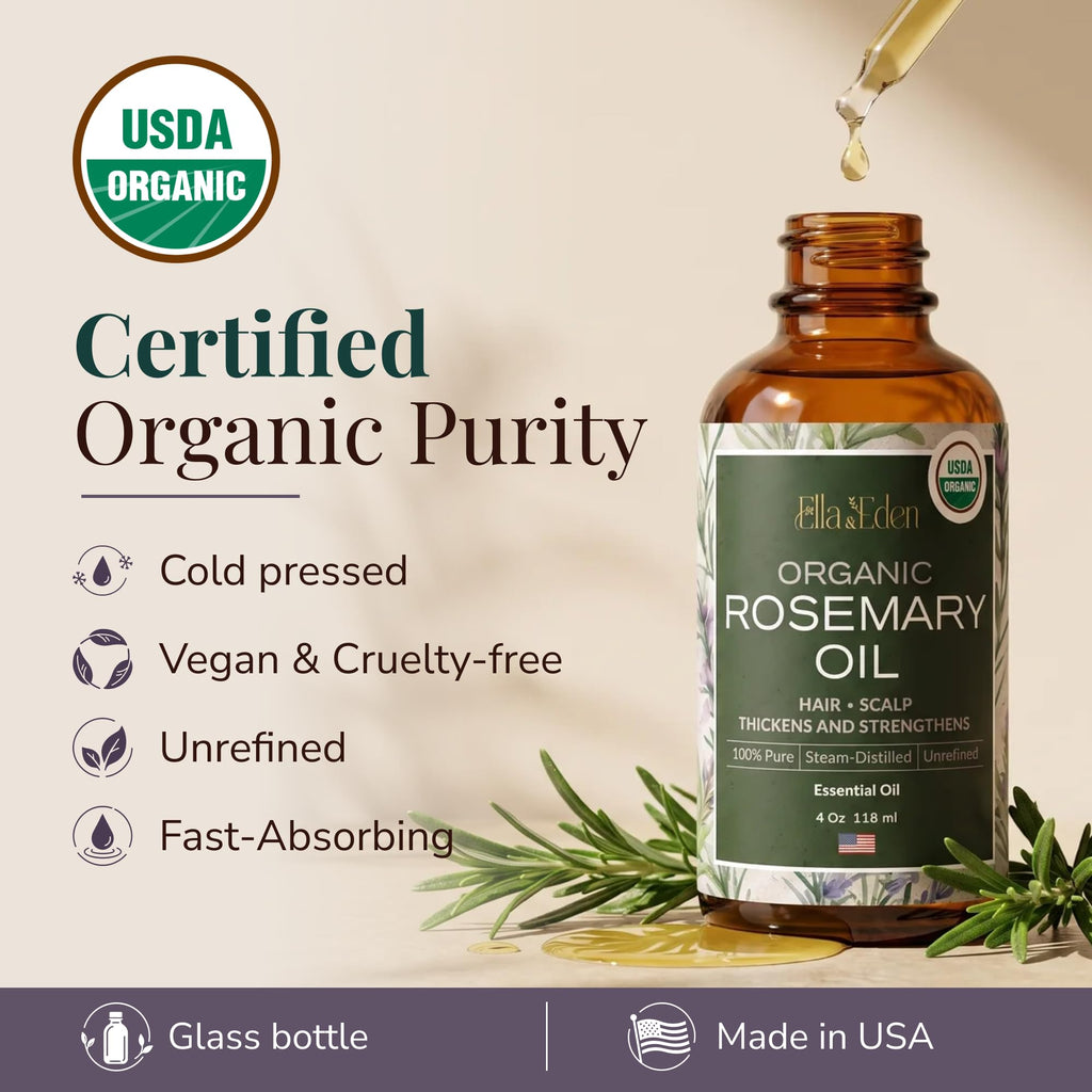 Organic Rosemary Oil for Hair Growth, 100% Pure USDA Certified, 4 Fl Oz