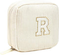 LETGO Cute Monogram Personalized Initial Makeup Bags Cosmetic Pouch Make Up Case - Friendship, Sister, Teacher Gifts for Women (Letter R, Beige)