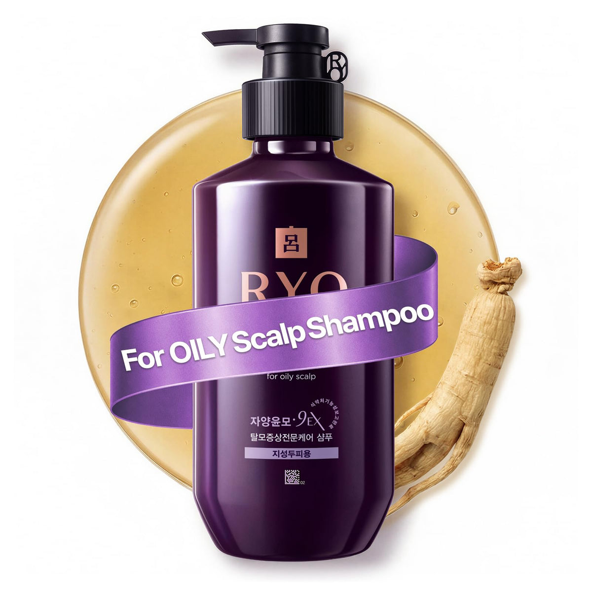 RYO Damage Care & Nourishing Shampoo with Korean Ginseng & Caffeine - Repair and Moisturizing, Anti Loss Care, Strengthening hair roots, 16 Fl Oz.