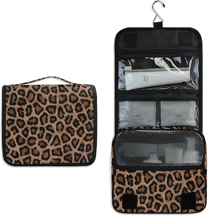 senya Hanging Travel Toiletry Bag Kit Makeup Case Cosmetics Organizer for Men Women leopard