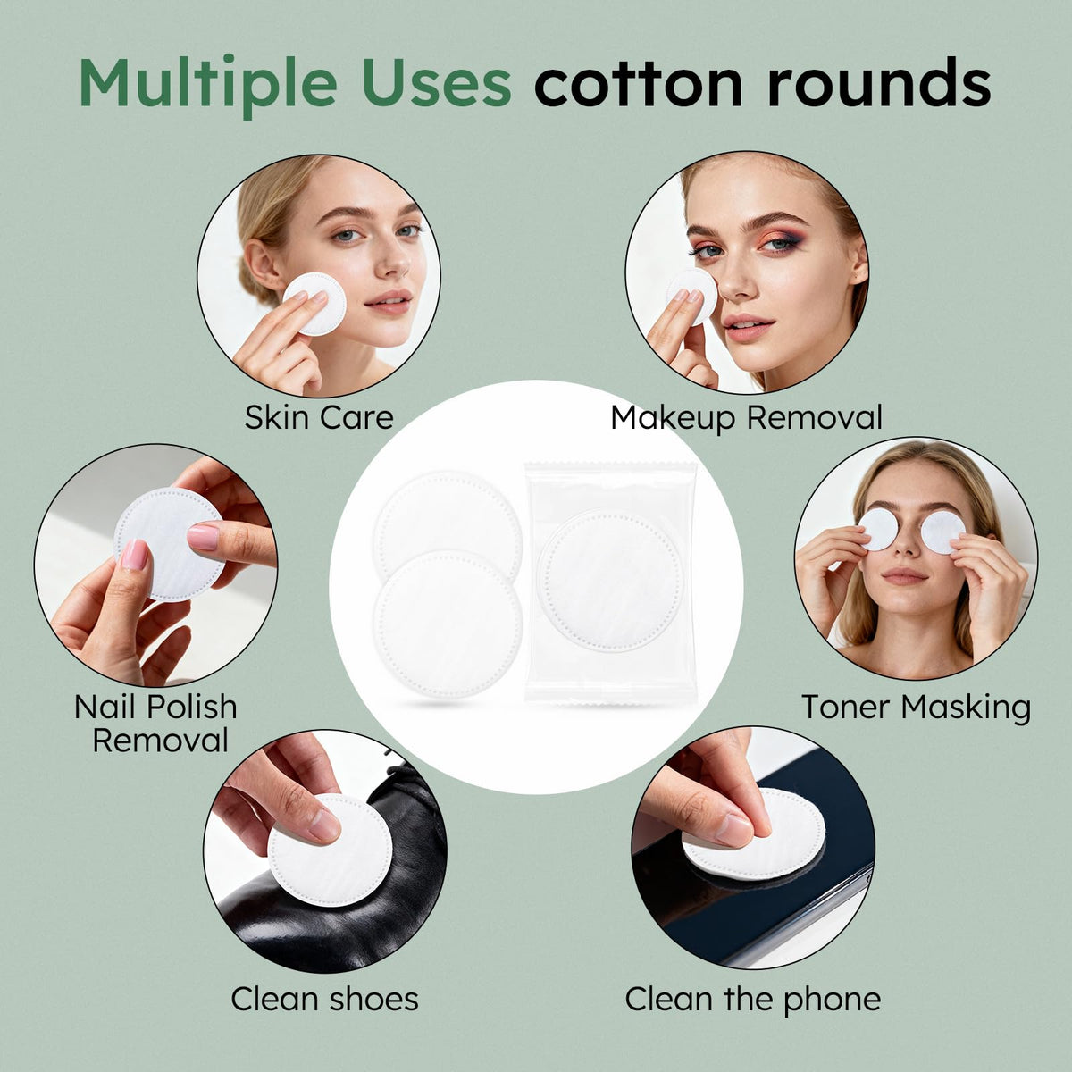 Individually Wrapped Cotton Rounds (2 Pcs/Set, 300 Sets, in Total 600 pcs)